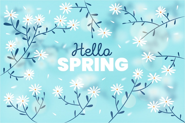 Free vector blurred spring background with branches and flowers