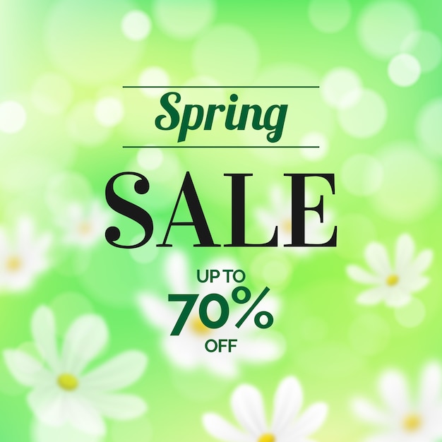 Blurred spring sale with daisies and offer