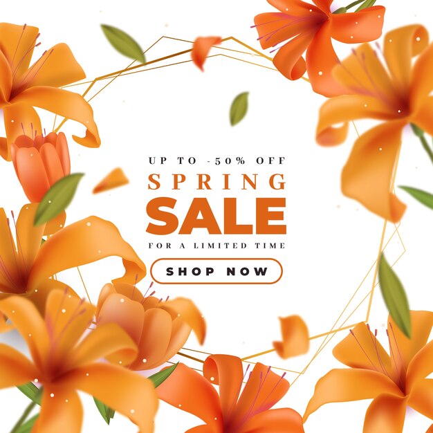 Blurred spring sale with orange lilies