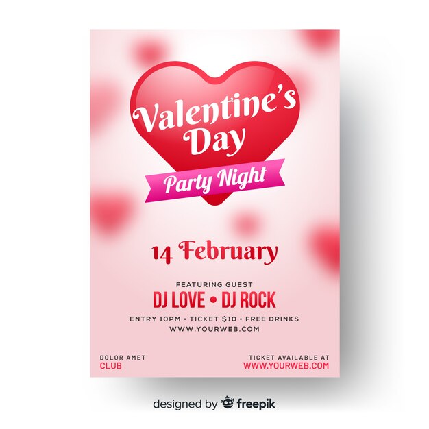 Blurred valentine party poster template