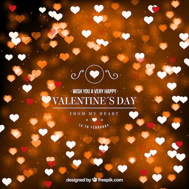 Free vector blurred valentine's day background with bright hearts