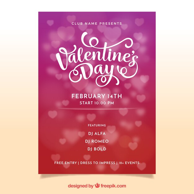 Blurred valentine's day flyer / poster with hearts