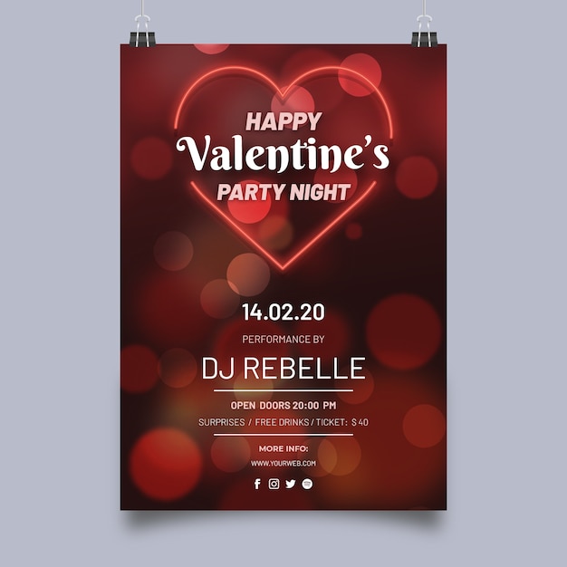 Free vector blurred valentine's day party poster template