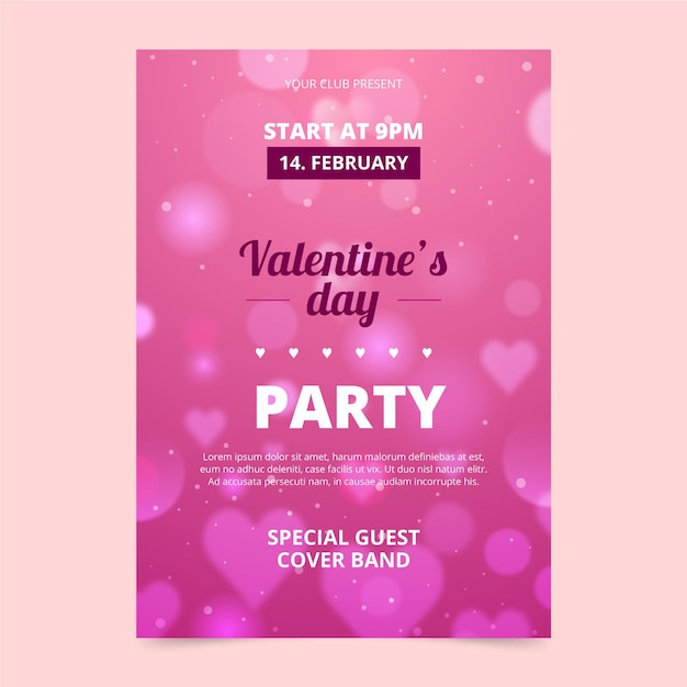 Blurred valentine's day party poster template