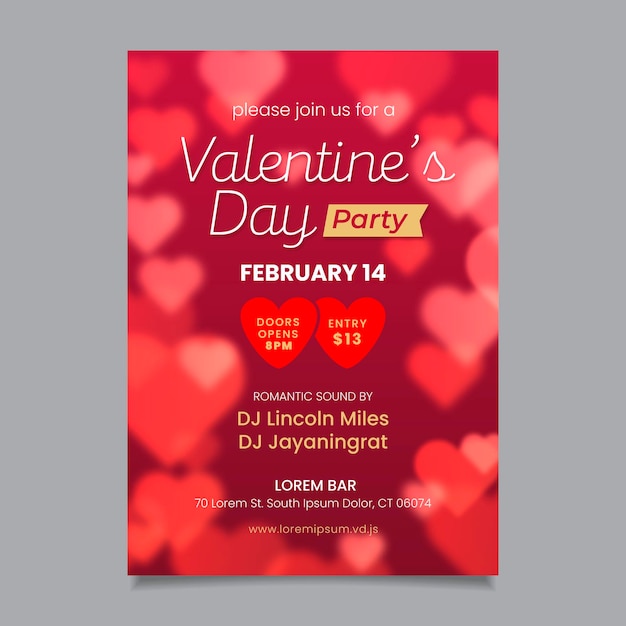 Free vector blurred valentine's day party poster template