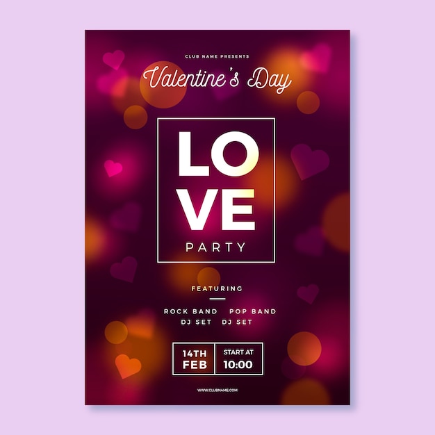 Free vector blurred valentine's day party poster