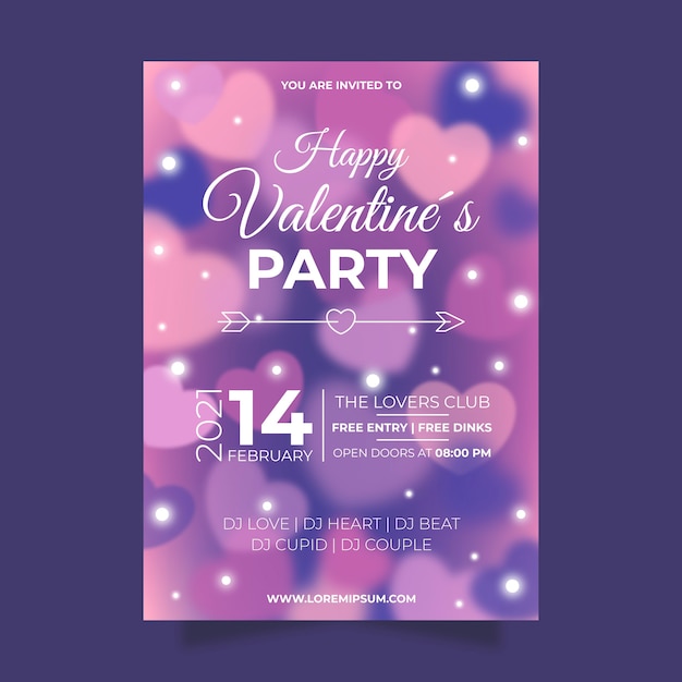 Blurred valentines day party poster template