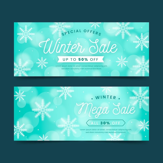 Free vector blurred winter sale banners with snowflakes