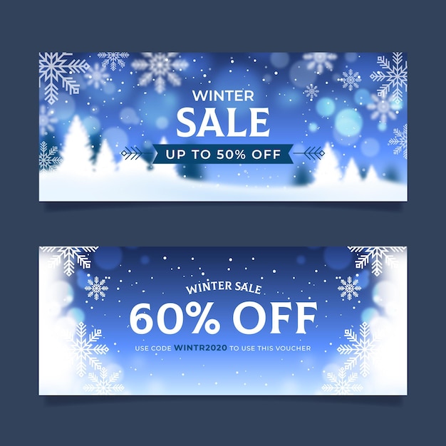 Blurred winter sale banners