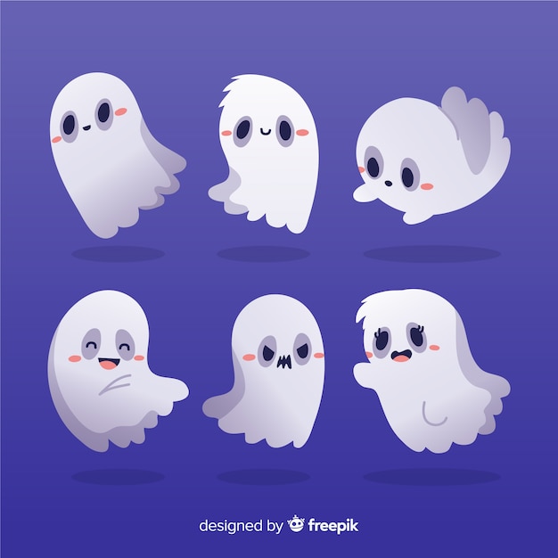 Free vector blushing ghosts hand drawn halloween collection