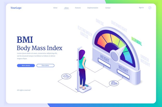 Bmi, body mass index isometric landing page banner