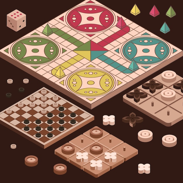 Free vector board game collection isometric design