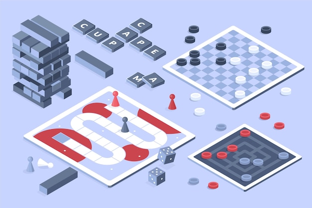 Board game collection isometric design