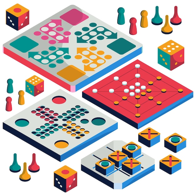 Board game set isometric style