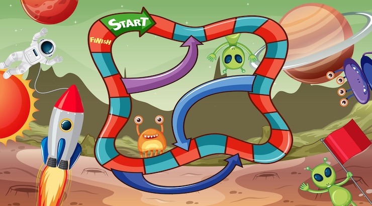 Free Vector board game with cute alien theme template