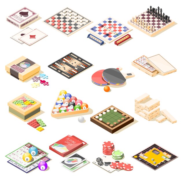 Board Games Isometric Icons Set