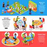 Free vector board games people isometric banners