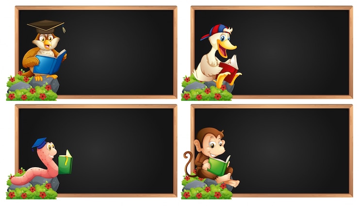 मुफ़्त वेक्टर board template with animals reading book illustration