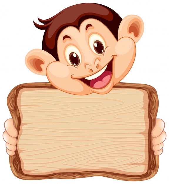 Board template with cute monkey on white background