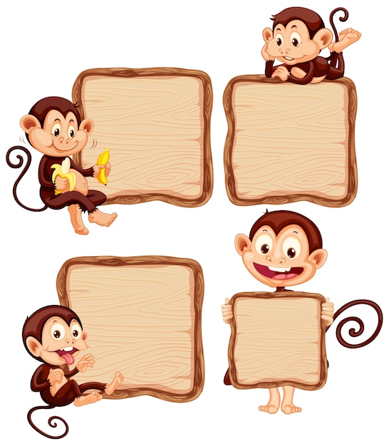 Board template with cute monkeys on white background