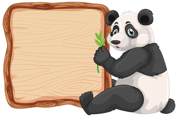 Free vector board template with cute panda on white background