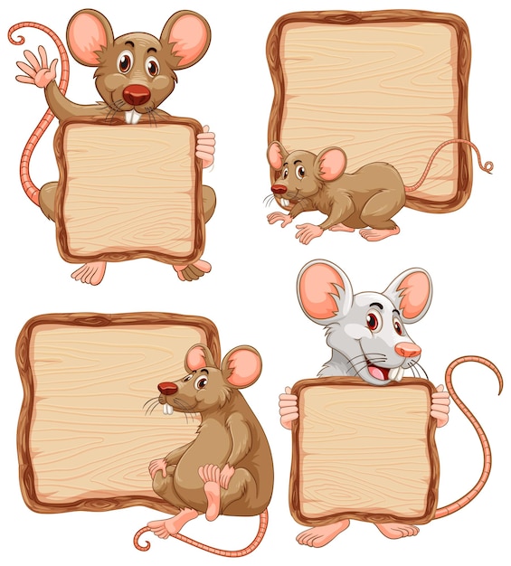 Free vector board template with cute rats on white background