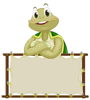 Board template with cute tortoise on white background