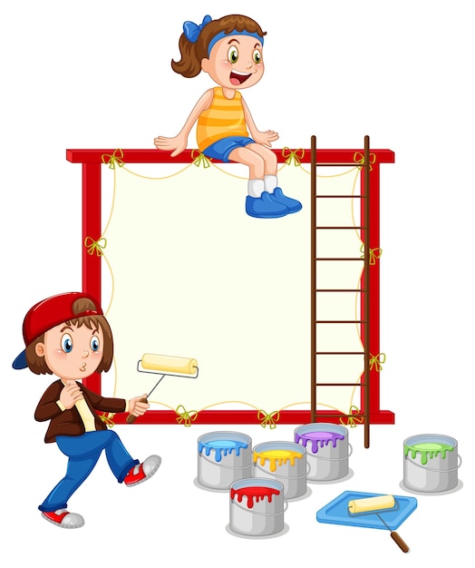 Free vector board template with two girls painting