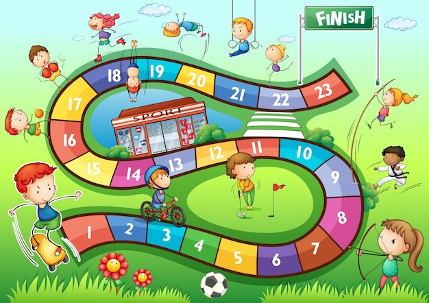 Boardgame template with sport theme illustration