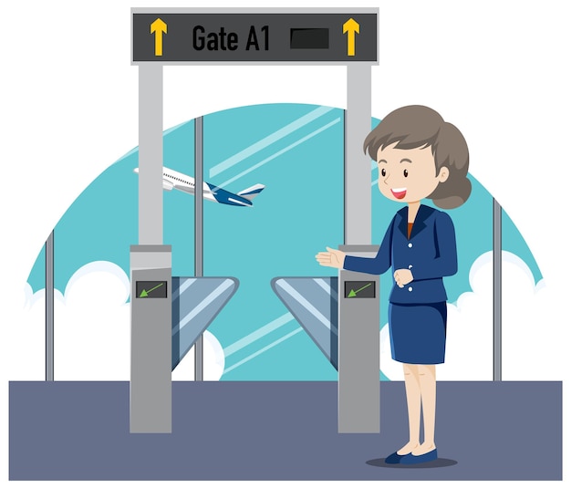 Free vector boarding gate entrance with ground crew