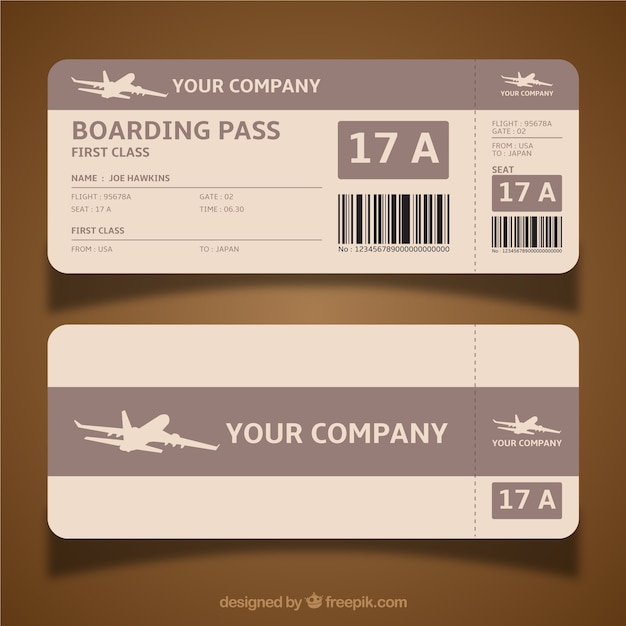 Boarding pass template in brown tones