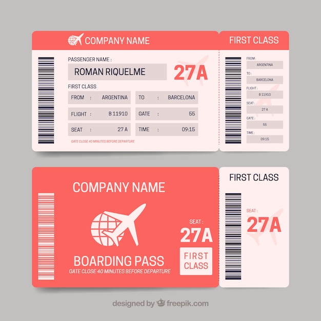 Free vector boarding pass template in red tones