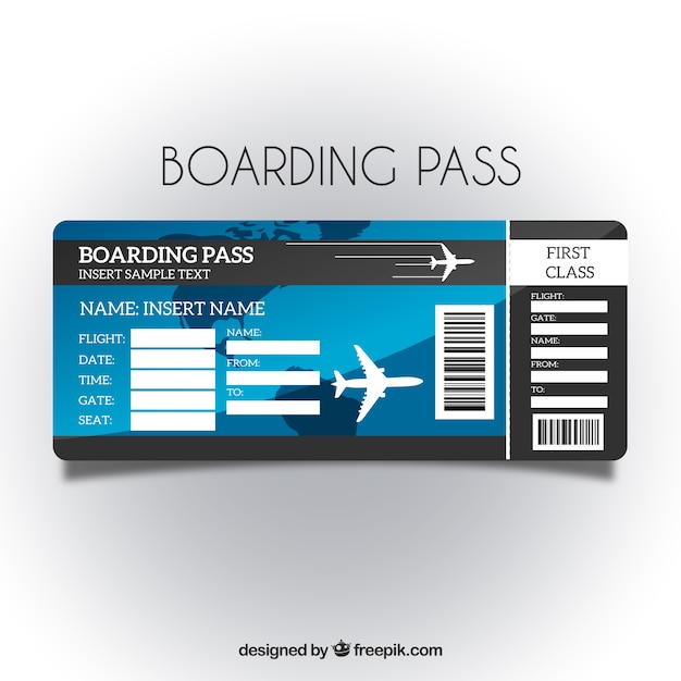 Boarding pass template with blue background