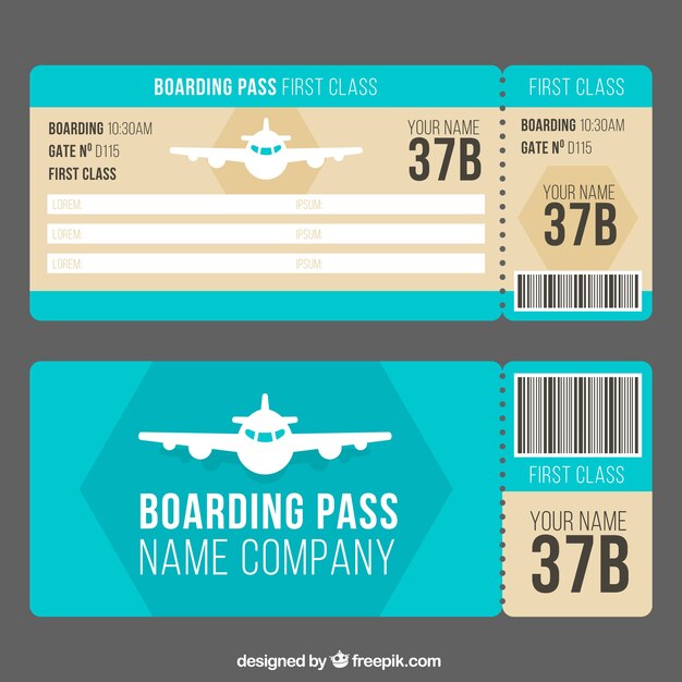 Free vector boarding pass template with decorative airplane