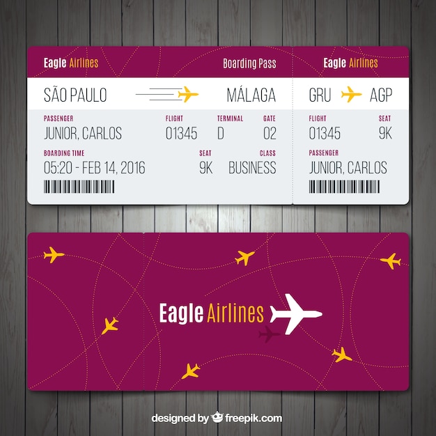 Free vector boarding pass template with yellow details