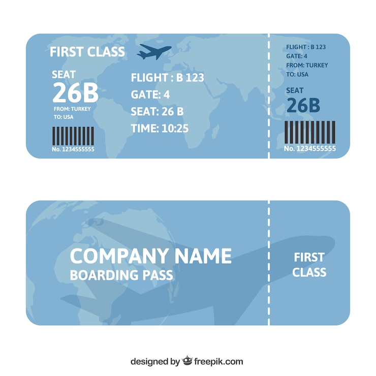 Free Vector boarding pass with map and airplane background