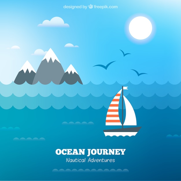 Free vector boat background in the ocean in flat design
