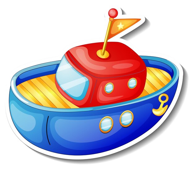 Boat toy cartoon sticker on white background