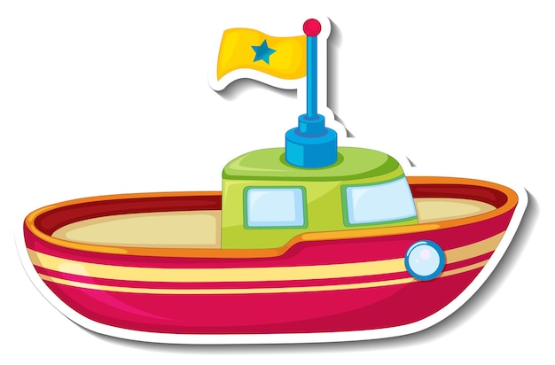 Free vector boat toy cartoon sticker on white background