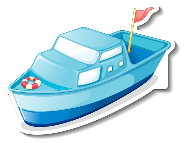 白い背景の上のボートのおもちゃの漫画のステッカー