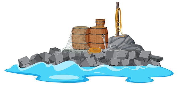 Free vector boating tools on the isolated rock stone island