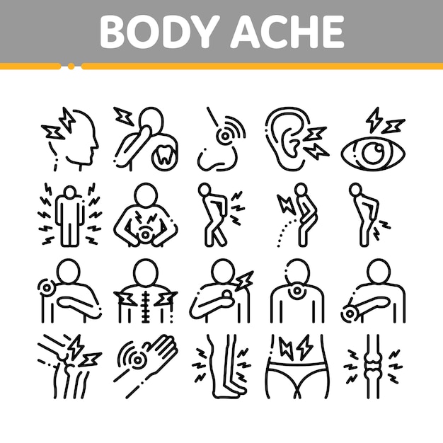 Body ache collection elements icons set