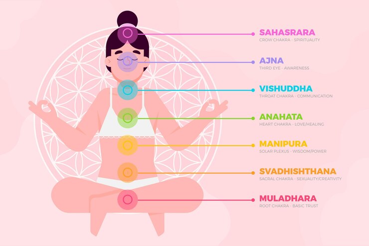 Free Vector body chakras with woman
