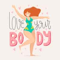 Free vector body positive lettering with woman