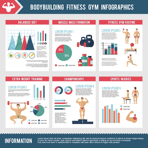 Vettore gratuito infographics di bodybuilding fitness gym