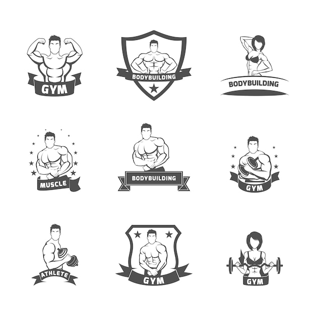 Bodybuilding fitness gym label black