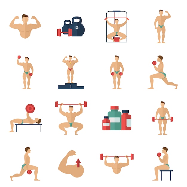 Free vector bodybuilding icons set