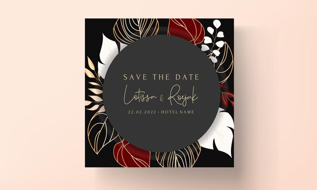bohemian wedding invitation card with luxury gold leaves