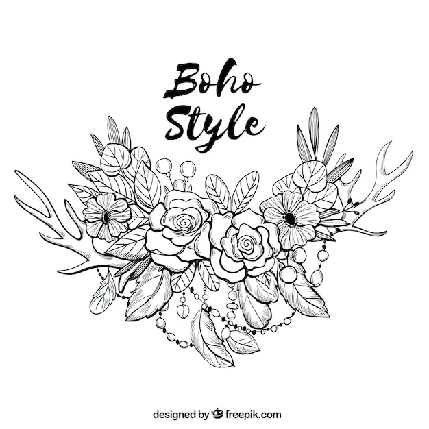 Boho background in hand drawn style