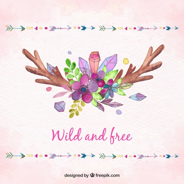 Boho background with feathers in watercolor style